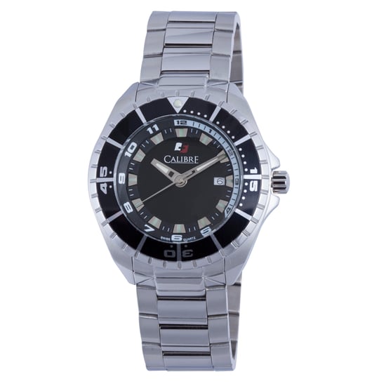 Reloj Calibre para Hombre Sea Knight con Movimiento Suizo, Correa de Acero Inoxidable Plateada y Dial Negro - Image 1