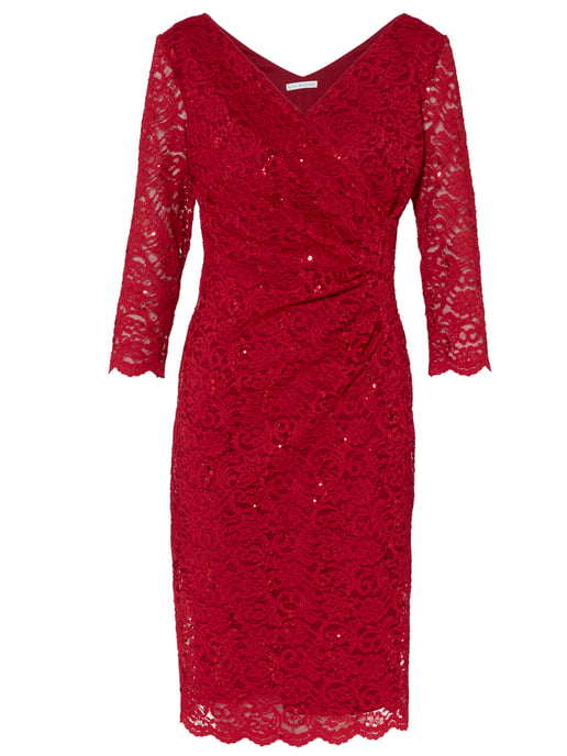 Gina Bacconi Aruna Sequin Lace Dress in Red