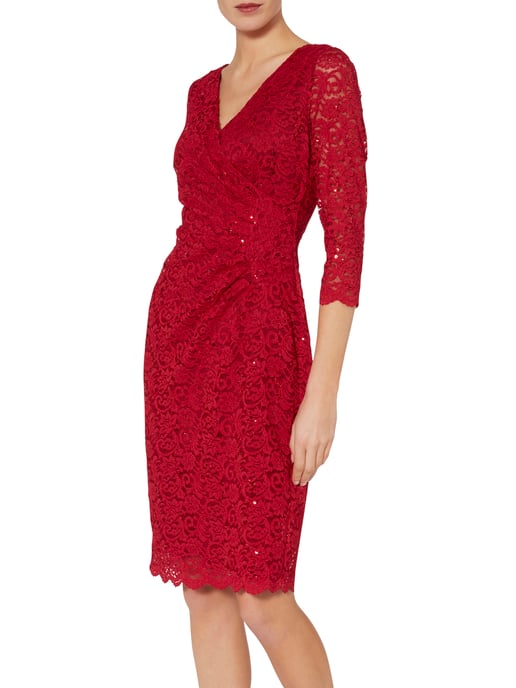 Gina Bacconi Aruna Sequin Lace Dress in Red