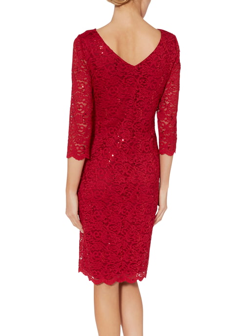 Gina Bacconi Aruna Sequin Lace Dress in Red