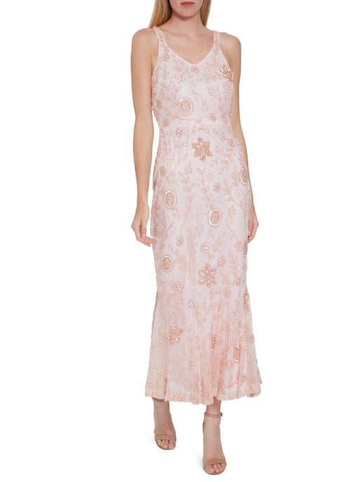 Gina Bacconi Zaina Beaded Maxi Dress in Pink