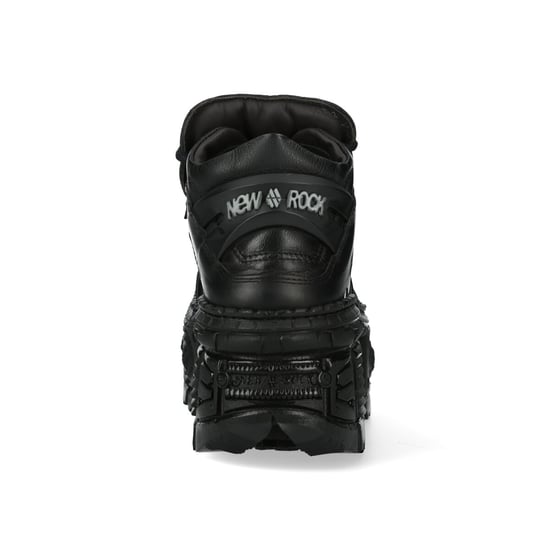 New Rock Metallic Ankle Black Leather Boots-WALL106-S12