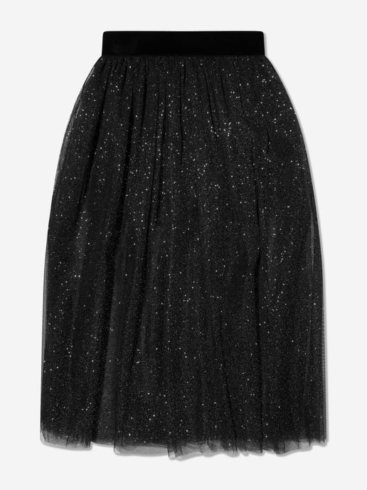 Monnalisa Girls Glitter Mesh Midi Skirt in Black