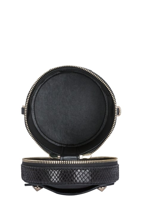 Cylinder Snake Print Cross Body Bag