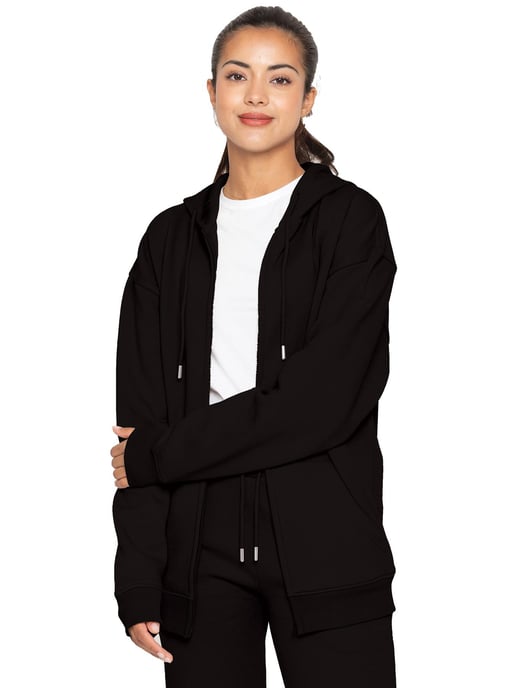Enzo | Womens Oversized Zip Hoodie - Black