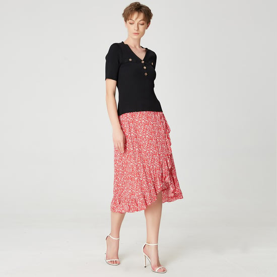 Cross-ruffles and floral print skirt - Image 2