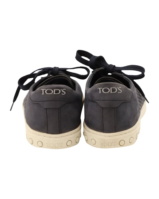 Tod‘s Perforated Detail Lace Up Sneakers in Blue Suede