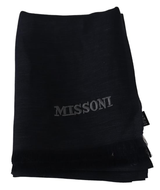 Missoni Men's Black Wool Knit Unisex Neck Wrap Fringe Scarf - Image 4