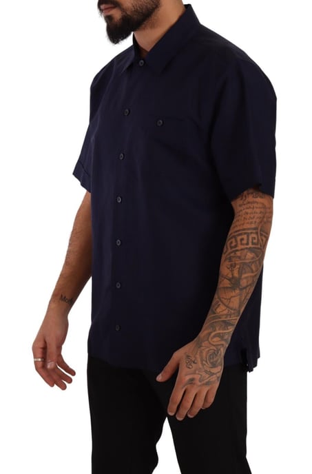 Camisa de Hombre de Manga Corta Azul Marino de Botones Dolce & Gabbana - Image 2