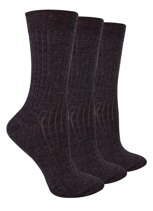 3 Pares Señoras Original Merino Lana Calcetines | Steven | Transpirable Grueso Caliente Bota Calcetines - Gris Oscuro - Image 1