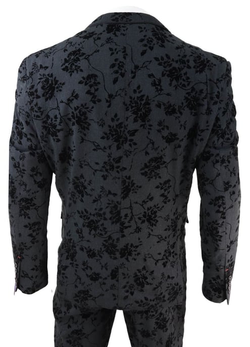 Traje de cena de tres piezas de terciopelo con estampado de cachemira negro para hombre - Image 3