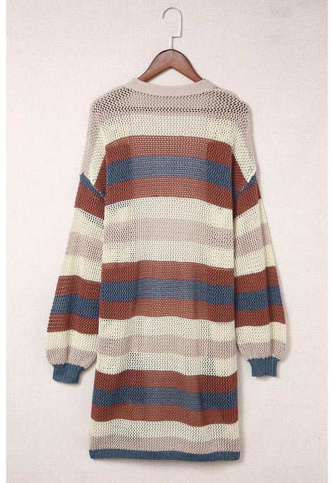 Cardigan de punto hueco con bloques de color para mujer en azul - Image 4
