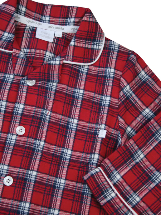 Boys Red Check Traditional Cotton Pyjamas Set