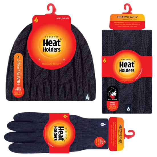 Heat Holders - Set de gorro térmico de invierno, calentador de cuello y guantes convertibles para mujer - Azul marino - Image 2