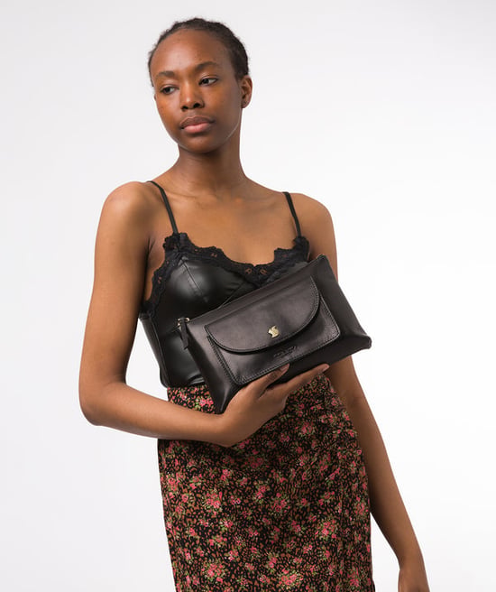 'Treasure' Black Leather Clutch Bag