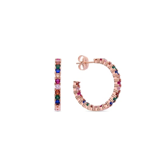 Luxenter vyamba hoop earrings in 925 sterling silver and multicoloured cubic zirconia with 18k rose gold finish