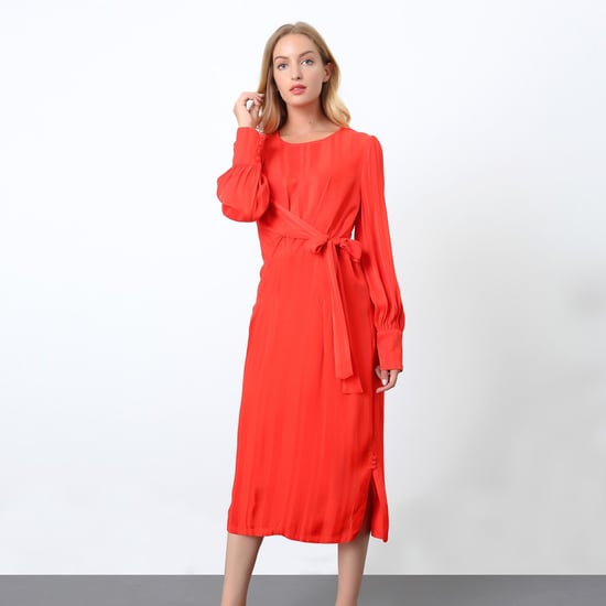 Draped dress with long sleeves and string on side - Image 2