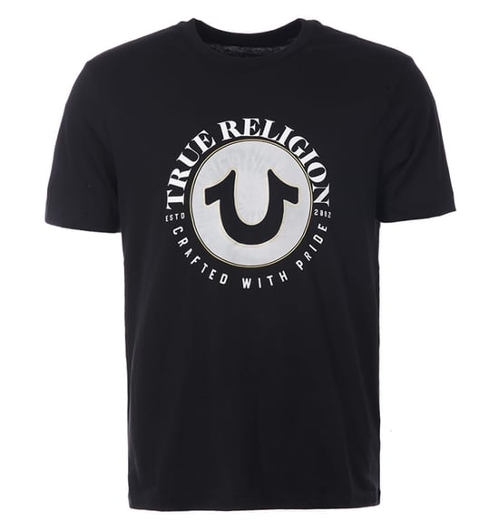 Men's True Religion Circle Horseshoe Logo Crew Neck T-Shirt in Black
