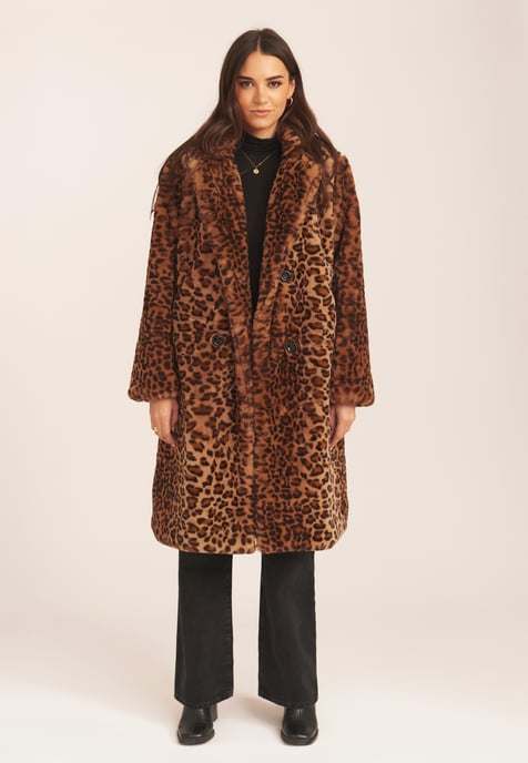 Abrigo de piel largo con doble botonadura de leopardo - Image 2