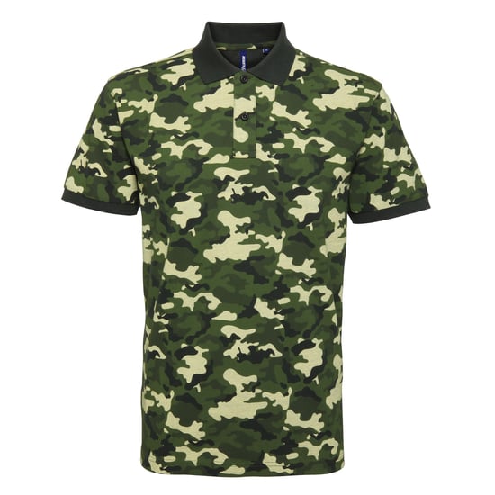 Asquith & Fox Mens Short Sleeve Camo Print Polo Shirt (Camo Green) - Image 1