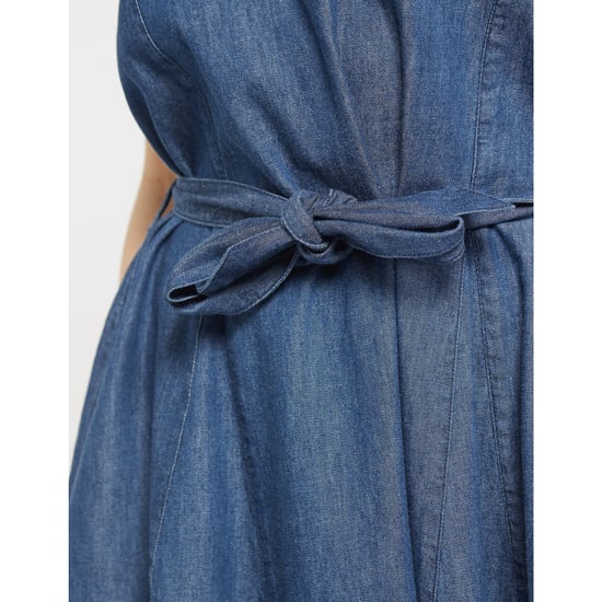 Women's Armani Belt Flare Denim Dress in Denim - Image 5