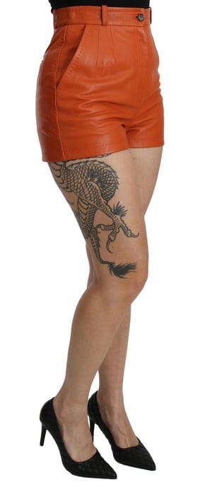 Pantalones cortos de cuero naranja de cintura alta para mujer Dolce & Gabbana - Image 2