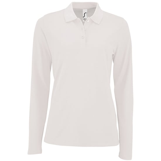 SOLS Womens/Ladies Perfect Long Sleeve Pique Polo Shirt (White) - Image 1
