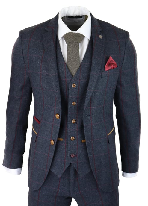 Traje de tweed de espiga para hombre, 3 piezas, azul marino, Peaky Blinders, corte entallado, años 20 - Image 1