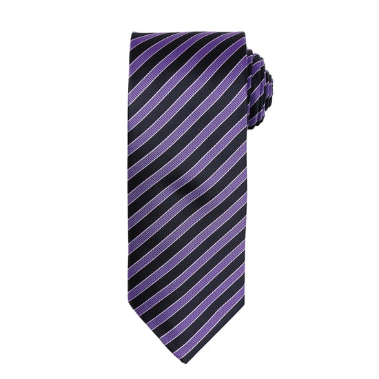 Premier Mens Double Stripe Pattern Formal Business Tie (Rich Violet/Black) - Image 1