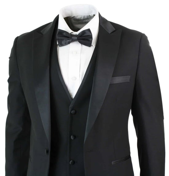 Traje de esmoquin negro de 3 piezas para hombre, clásico, de satén, para cenas, bodas, bailes de graduación - Image 3