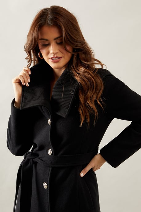 Knitted Collar Button Through Wrap Coat