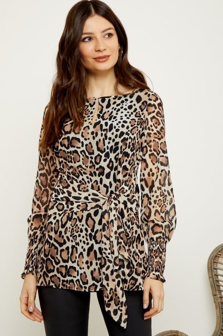 Leopard Print Tie Front Top