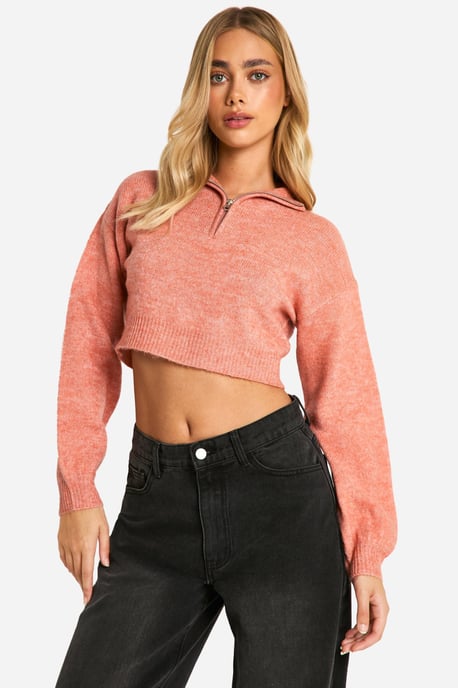 Soft Knit Half Zip Crop Jumper - Image 3