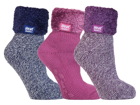 Womens Fluffy Slipper Bed Socks with Grips | Heat Holders | 3 Pair Multipack | Ladies Warm Fleece Lined Non Slip Socks | Regalos de invierno para ella - Pack 2 - Image 1