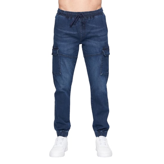 Crosshatch Mens Malimore Cuffed Ankle Cargo Jeans (Dark Wash) - Image 1