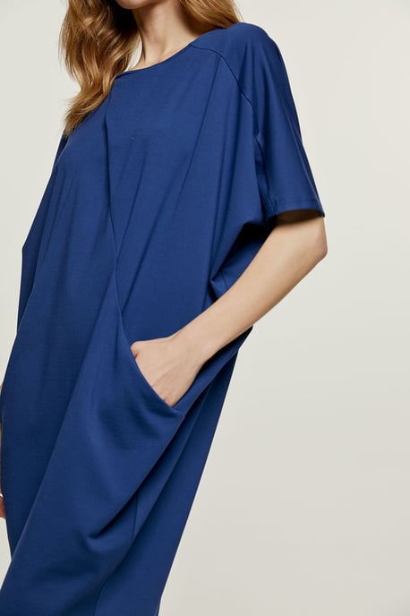 Vestido azul de punto di Roma con mangas murciélago - Image 5