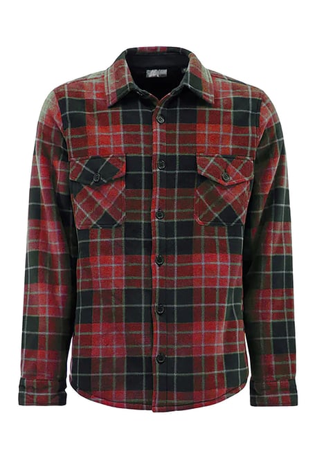 Chaqueta de invierno de cuadros acolchada para hombre | Calentadores | Camisa de cuadros de manga larga | Patrón a cuadros - Carmesí / Negro - Image 1