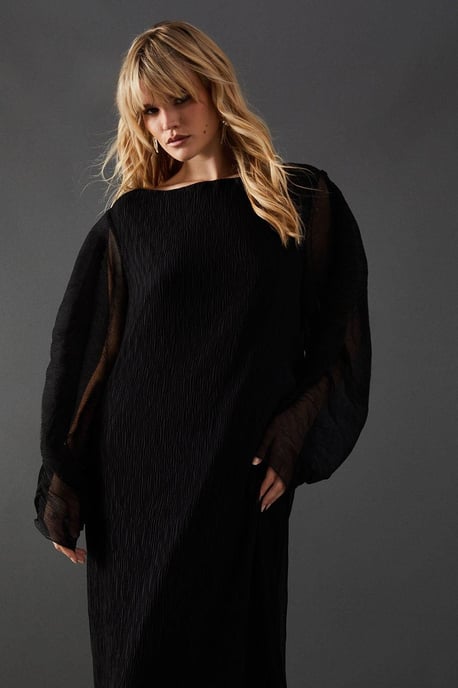 Plisse Batwing Midi Dress