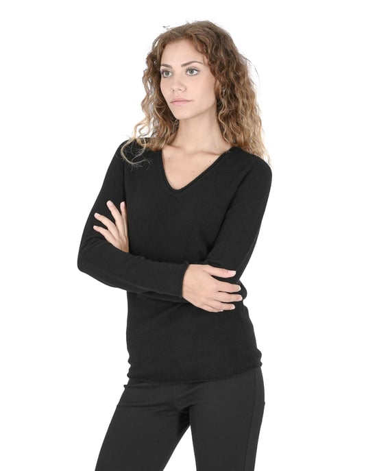 Crown Of Edinburgh Pull Col V En Cachemire Pour Femme Coe 0022 Noir - Image 2