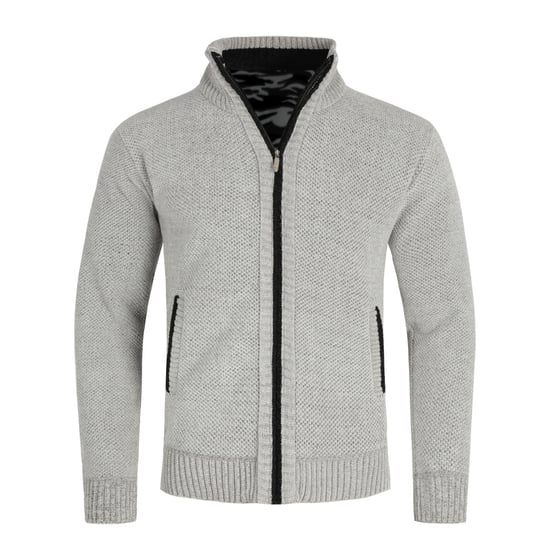 Men's Cardigan with Zip and Stand-Up Collar, Lined Chunky Knit Pullover Light Grey - Image 1