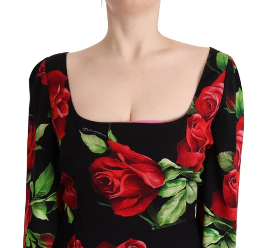Vestido de Seda Elástica Negro con Rosas Rojas de Dolce & Gabbana para Mujer - Image 3