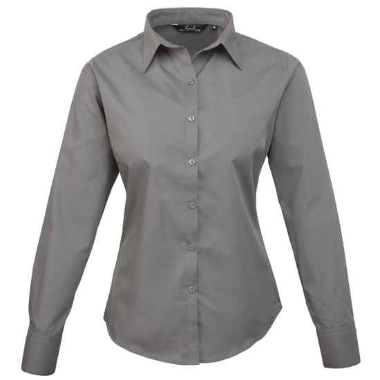 Premier Womens/Ladies Poplin Long-Sleeved Blouse (Dark Grey) - Image 1