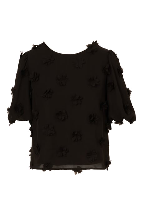 Crew Neck All Over 3D Flower Chiffon Blouse