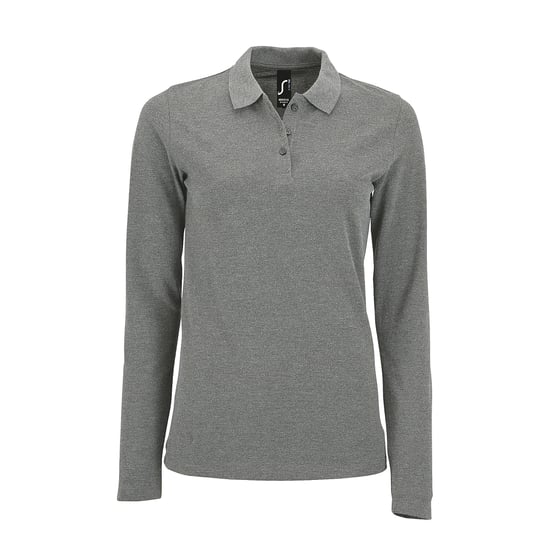 SOLS Womens/Ladies Perfect Long Sleeve Pique Polo Shirt (Grey Marl) - Image 1