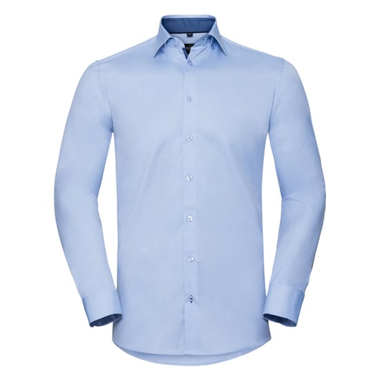 Russell Collection Mens Contrast Herringbone Tailored Long-Sleeved Shirt (Light Blue/Mid Blue/Bright Navy) - Image 1