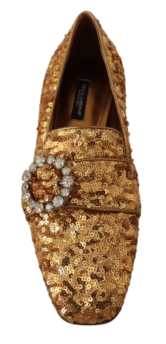 Mocasines de mujer planos con lentejuelas doradas y cristales de Dolce & Gabbana - Image 4
