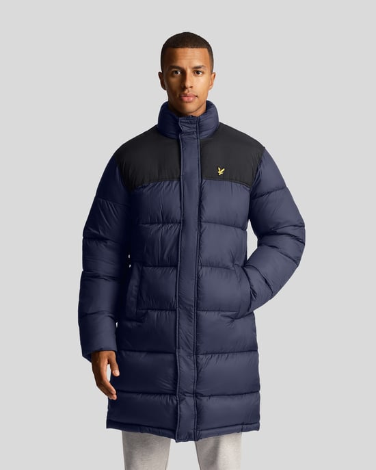 Chaqueta acolchada larga acolchada en azul marino de Lyle & Scott - Image 1