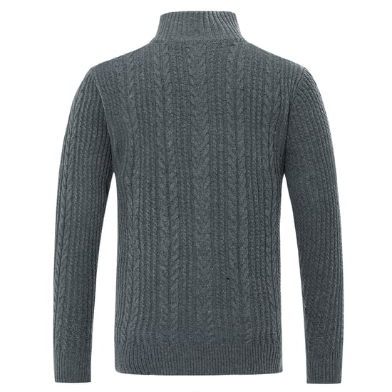 Men's Cardigan with Zip Cardigan Chunky Knit with Stand-Up Collar Grey - Image 4