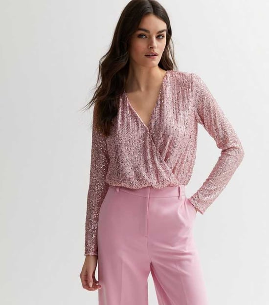 Bodysuit de manga larga con lentejuelas y wrap - Image 1