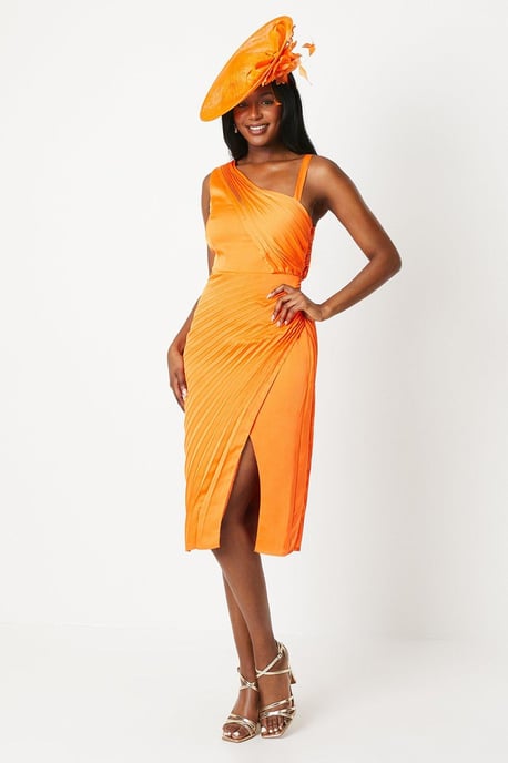 Lisa Tan Satin Asymmetric Pleated Dress